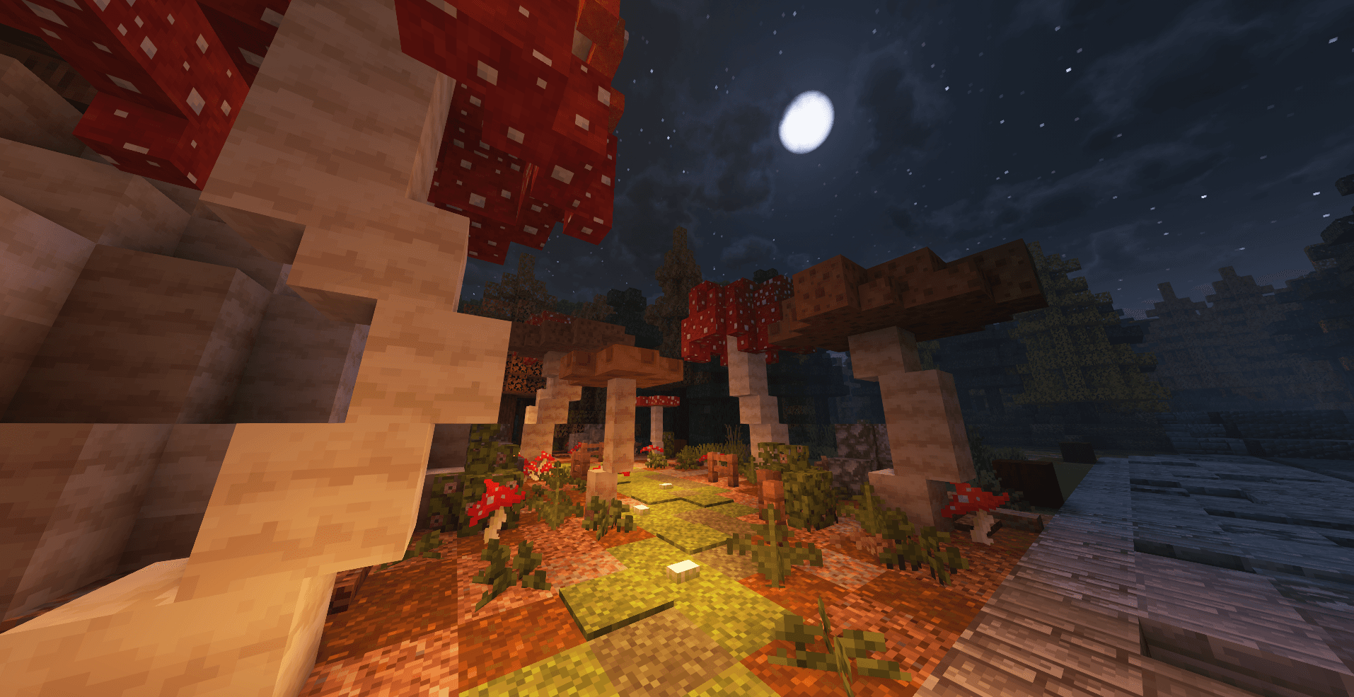 A build over large mushrooms in Minecraft